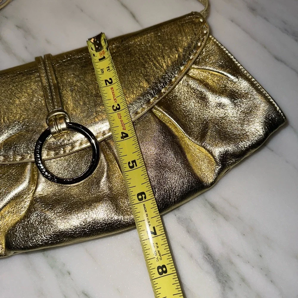 BCBG Max Azria Metallic Gold Clutch w/Attachable Shoulder Strap & Silver Ring - Picture 7 of 8